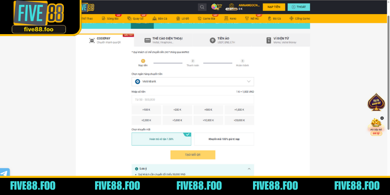 Khách hàng có tùy chọn chuyển khoản trực tiếp vào tài khoản cá cược