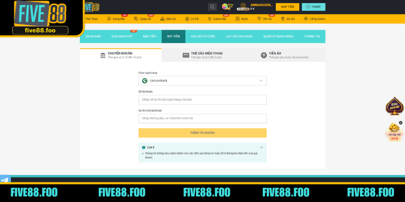 Quy trình rút tiền từ nhà cái về tài khoản cá nhân của khách hàng siêu tiện lợi